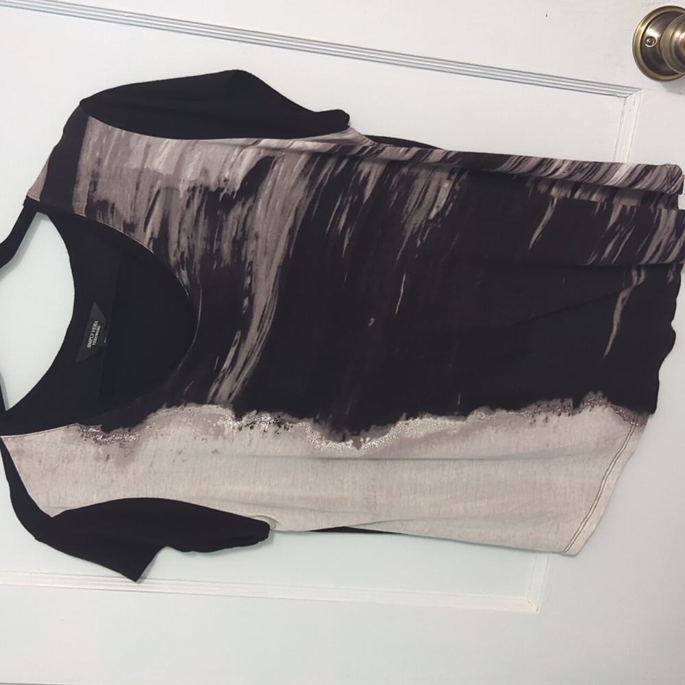 Simply Vera Vera Wang Sz PL Black Short Sleeve Top with Metallic Accent